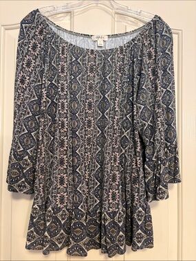 Style & Co. Navy, Sage & Blush Print Tunic